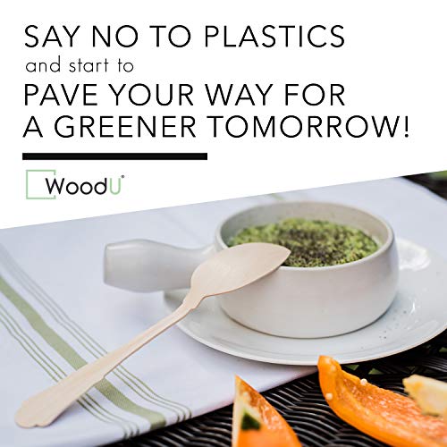 Woodu Elegant Disposable Wooden Forks, Spoons, Knives Set - 100% All-Natural, Eco-Friendly And Compostable - Alternative To Plastic Cutlery - Eco Biodegradable Replacements (Utensils 300 Pc) #TOP6