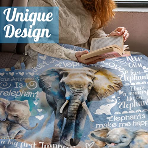 Image of Elephant Gifts for Women, Just A Girl Who Loves Elephants, Throw Blanket for Sister, Daughter, Coworkers, Friends, Blue, 50x65 Inches