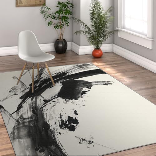 Tapis rectangulaire antidérapant de salon moderne abstrait 160x230 lavable