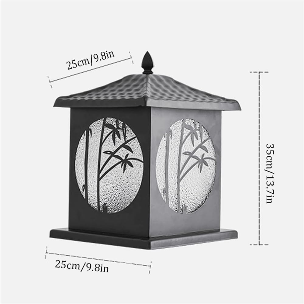 HZWJIA Black Outdoor Pillar Lamp Modern Hardwired Villa Patio Door Head Pillar Head Lamp Outdoor Square IP65rated Waterproof Pillar Lamp With Glass Shade Suitable For Garden Fence Lawn Bollard Lamp Ba