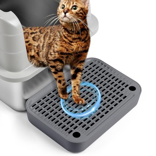 Cat Litter Box Ramp Mat with Filter Function, Cat Step Pedal Stool for Self-Cleaning Litter Box, Easy to Clean, Ideal for Kitten & Elderly Cats (Dark Grey)
