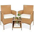 Best Choice Products 3-Piece Outdoor Wicker Conversation Bistro Set, Space Saving Patio Furniture for Garden w/Side Table - Natural/Ivory