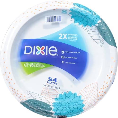 Image of Dixie Large Paper Plates,10 Inch,2X Stronger*,Microwave-Safe,Soak-Proof,Cut Resistant,Disposable Plates for Everyday Breakfast,Lunch,& Dinner Meals,54 Count (Pack of 5)