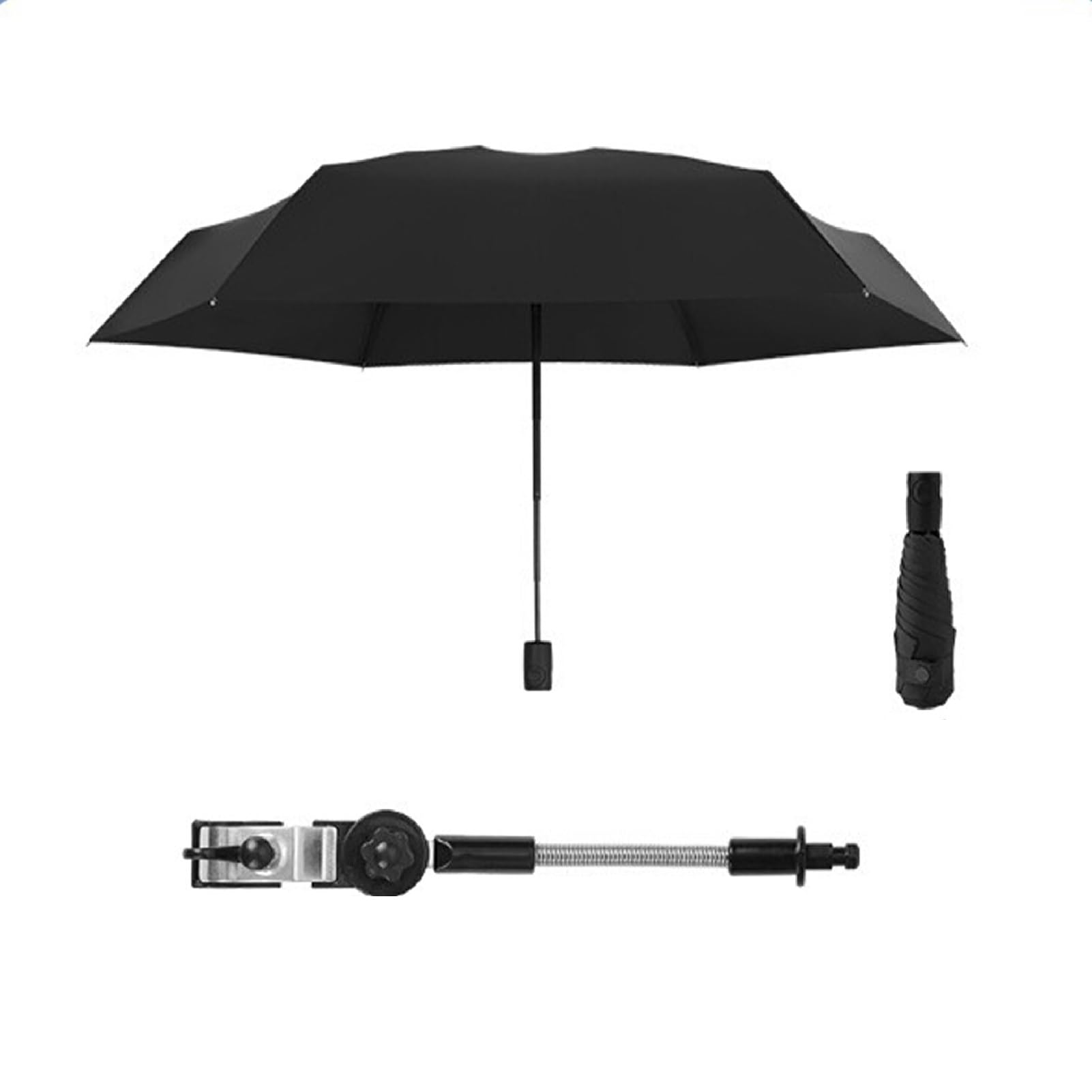 Wnvivi 90cm Chair Umbrella with Universal Clamp,UPF 50+ Adjustable Chair Parasol for Stroller,UV Protection Outdoor Sunshade Umbrella for Folding Chair(Black)