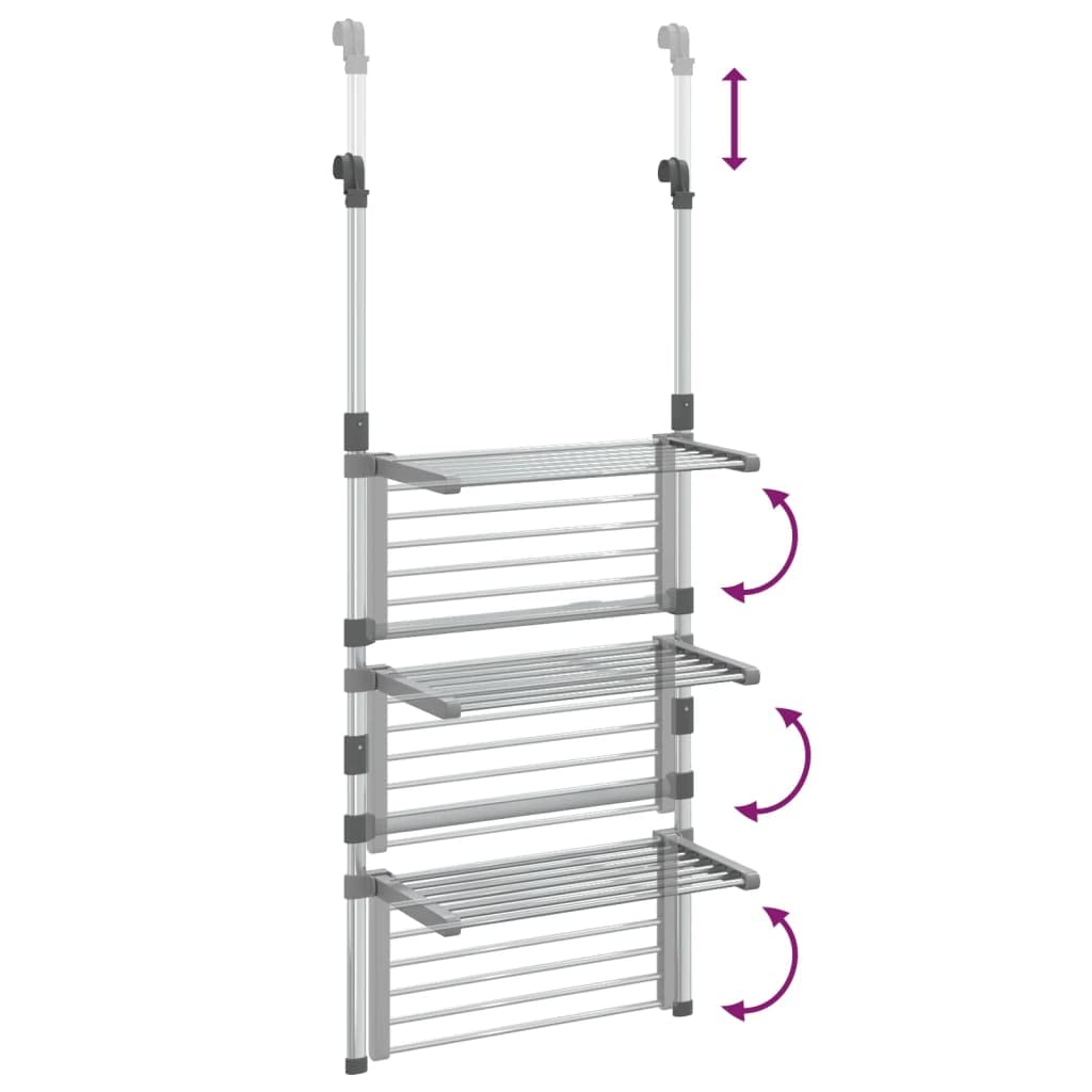 Hängender Wäschetrockner 3 Etagen aus Aluminium, flügelständer für platzsparendes Trocknen, höhenverstellbar 90 bis 135 cm, für Tür oder Duschwand, klappbar