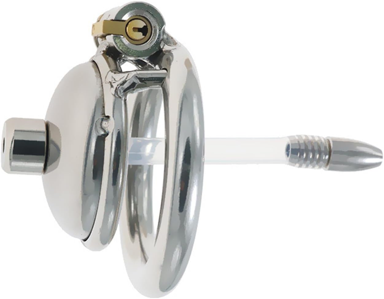 Short Flat Chastity Device Penis Cage Beginner Cage Men's Chastity Lock Device with Silicone Hollow Urethral Catheter Adult Sexual Tool(Short Catheter,45mm)