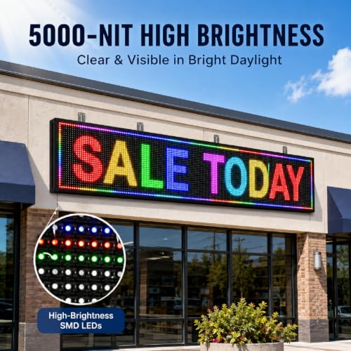 Image of P10 77 inchX20 inch Outdoor LED Sign Programmable Scrolling LED Display, RGB Full Color High Brightness Digital Electronic Message Display Board,Customizable Open Signs for Business Advertising