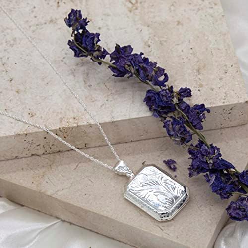 Tuscany Silver Women's Sterling Silver Large Rectangle Engraved Locket Pendant and Rope Chain of 56cm/22"