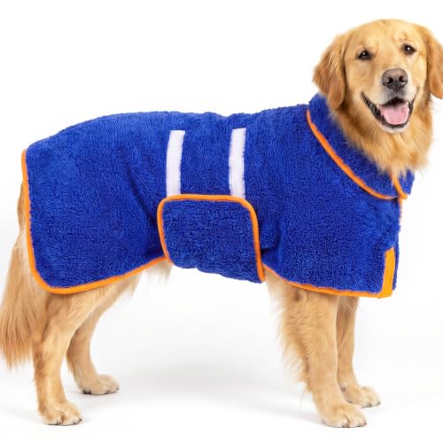 Bienbee Dog Bathrobe Quick Drying Super Absorbent Pet Robes for Small Medium Large Dogs Drying Coat for After Bath & Swim Warm & Cozy Dogs Towels Dog Puppy Bath Supplies Dark Blue XL