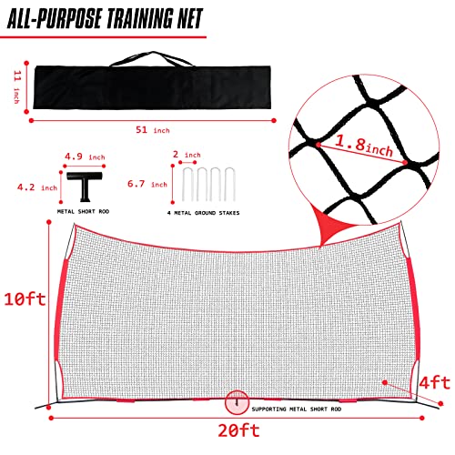 20X10Ft Portable Backstop Net, 200 Sq Feet Barrier Netting, Lacrosse, Baseball, Softball, Soccer, Basketball, Baseball Net, Protective Screen With Carry Bag #TOP4