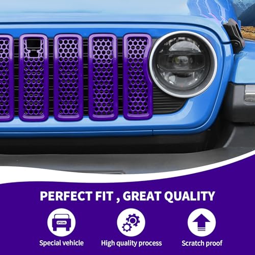 Image of RAZPOY JL Grill Inserts, 7PCS Front Mesh Grille Cover Guard Compatible with 2024 Jeep Wrangler JL 4XE & Gladiator JT, Purple (with Camera)