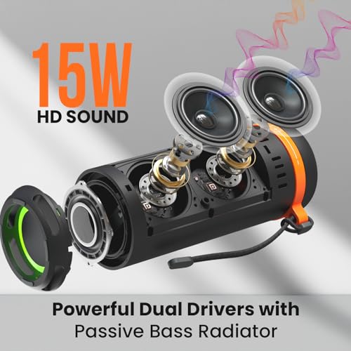 Image of Portronics 15W Breeze 7 Wireless Bluetooth Speaker with Rotational Volume Control, Upto 6 Hours Playtime, Bluetooth 5.4V, Passive Bass Radiator, TWS Mode, RGB LED Lights, Type C Charging(Black)