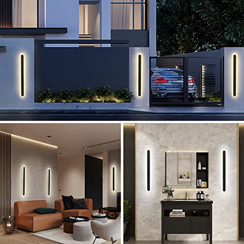 Baofous Outdoor Led Porch Lights Dimmable, Ip65 Black Modern Long Strip Wall Sconce - 31.5 Inches - 18W, Frosted Acrylic Suitable For Porch,Living Room,Patio,Bathroom,Garage(3 Color 3000-6000K) #TOP5