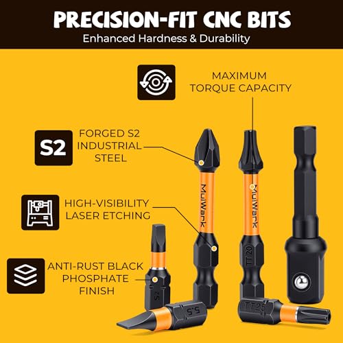 Image of MulWark 43-Piece Impact Screwdriver Bit Set, Impact Rated S2 Steel Drill Bits with Magnetic Color-Coded Torx Bit Set & Magnetizer, Professional Drill Bit Set for Impact Drivers, DIY & Home Repair