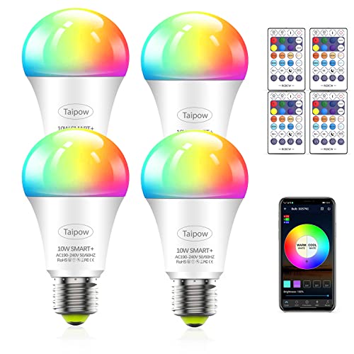 Taipow Led Ampoule Connectée Alexa, E27 10W Ampoule Wifi Multicolore avec Télécommande - Lot de 4 Cover