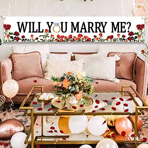 Image of Letjolt Proposal Banner Will You Marry Me Flower Signs 6 Feet | Propose Decorations Supplies for Marriage Signs Valentine's Day Engagement Outdoor Party Backdrop Decorations