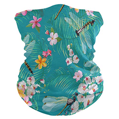 Bandana Face Mask, Neck Gaiter, Tropical Floral Dragonflies Headband Sport Face Cover, Headwear for Women Men