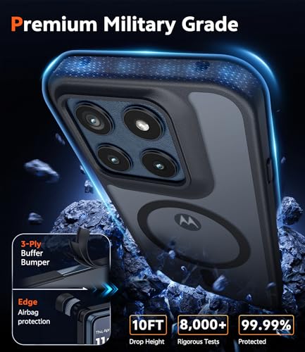 Image of FNTCASE for Motorola Edge-2026 Magnetic Case: Matte Military Grade Drop Protection with Screen Protector Cell Phone Cover - Rugged Shockproof Protective Bumper Phonecase (C-Black)