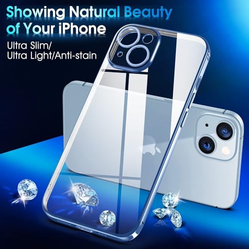 Image of VONZEE Clear Transparent Cover For iPhone 15 Plus Case 6.7 inch Tpu Case Cover Camera Protection For Each Lens Cases (Blue) | Clear