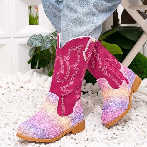 Girls Winter Boots Toddler Kids Glitter Cowgirl Boot Sparkling Fleece Lined Outdoor Cowboy Boots Western Riding Shoes2