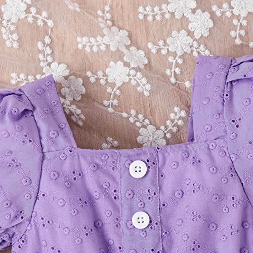 Vestidos de roupas infantis para meninas Vestido de manga curta princesa Cor sólida Vestido roxo com