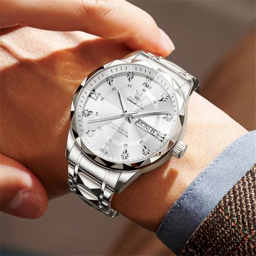 Image of OLEVS Watches for Men Luxury Diamond Casual Large Dial Watches Stainless Steel Waterproof Business Dress Analog Luminous Date Mens Watches