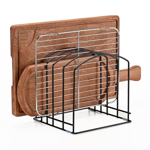 ziroland 5-Slot Cutting Board Organizer, Bakeware Organizer, and Kitchen Cabinet Organizer for Baking Trays and Cookie Sheets (1pc 5 Slot for two size)