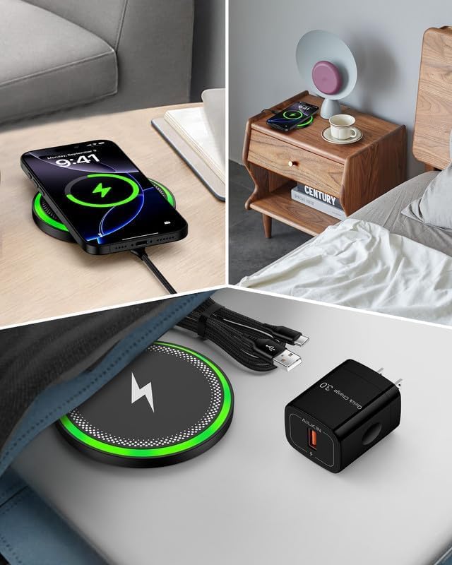 Wireless Charger Samsung S26, 15W Android Wire Less Charging Pad for Galaxy S25 Ultra S25+ S24, Fast Charging Station with Block for Google Pixel 10 Pro XL/9a Android iPhone 17 16 Cargador inalámbrico