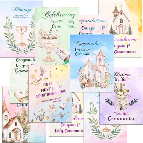 Fancy Land 24 Pack First Holy Communion Cards with Envelopes Gold Foil Religious Baptism Cards for Boys Girls Blank Inside