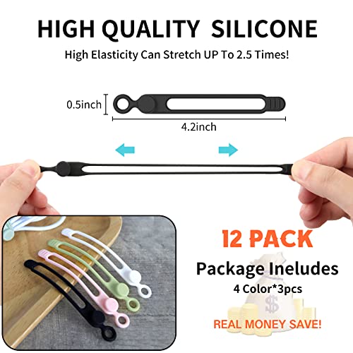 [12Park]Umust Silicone Cable Ties, Reusable Cable Management Organizer,Cable Straps,Cord Ties,Multipurpose Elastic Cord Organizer For Bundling And Fastening Cable Cords Wires(Black,White,Pink,Green) #TOP2