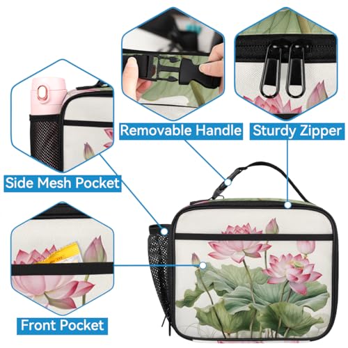 TropicalLife Lotus Flower Backpack with Lunch Box Set, Back Pack and Lunch Bag Lotus Flower Waterproof Casual Daypack Bag for Work Travel3