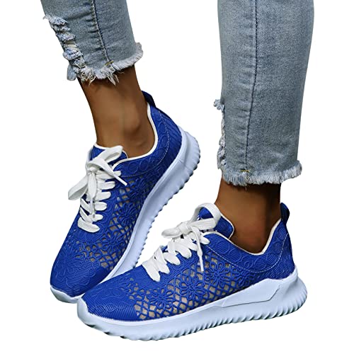Baskets chaussures de course respirantes avec semelle compensée légère en maille bleu
