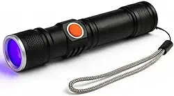 Lanterna LED UV Recarregável – Luz Negra 3 modos, zoom, à prova d'água, alumínio – Detecta notas falsas, escorpiões, vazamentos, seca esmalte gel - YASDA