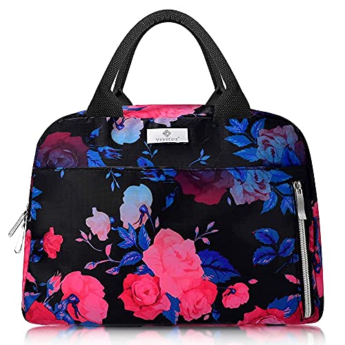 Vavabox Lunch Box For Women,Insulated Lunch Bag,Lunch Box Lunch Organizer Lunch Holder For Women/Beach/Party/Boating/Office/Fishing/Picnic(Black Rose) #TOP5