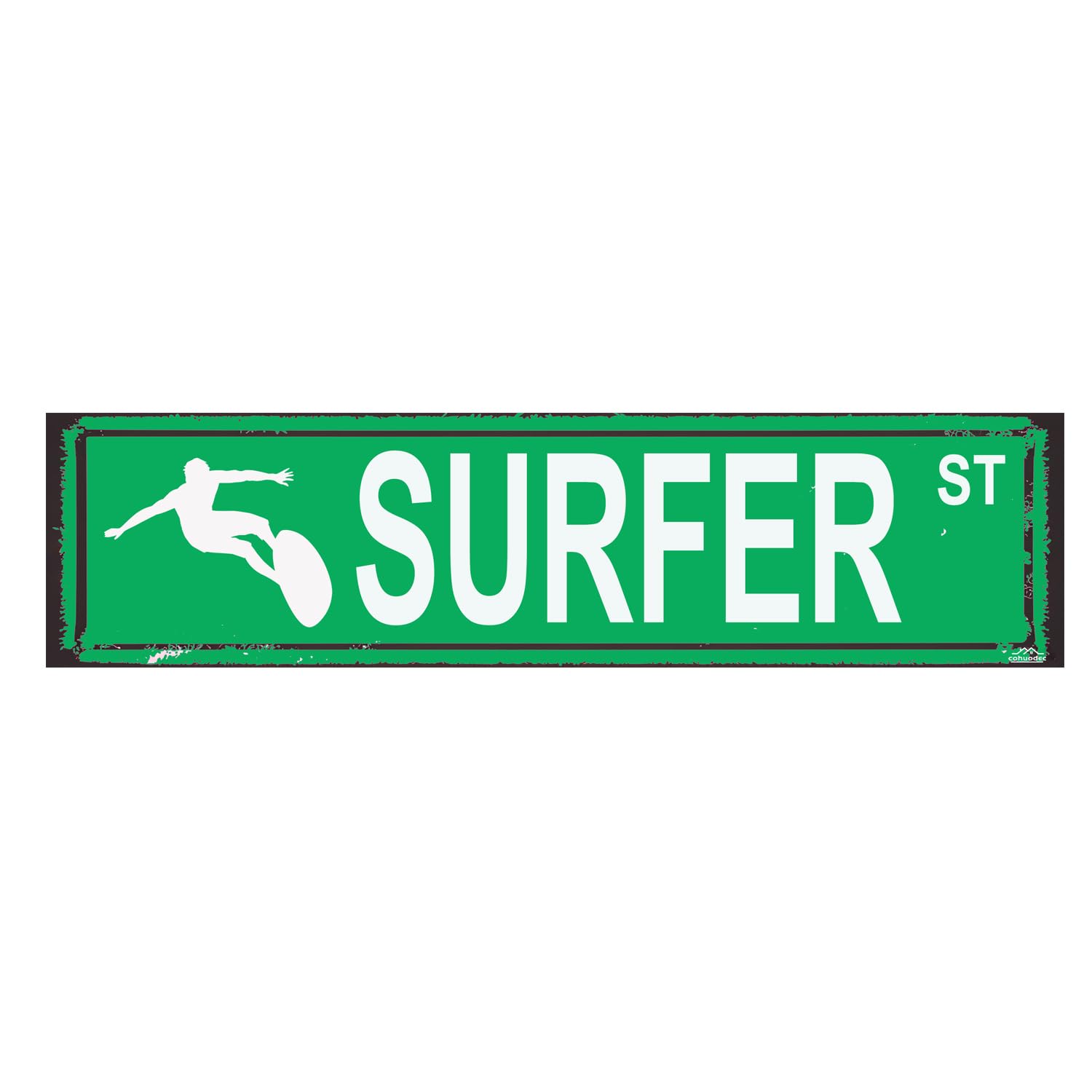 Surfer ST Rustic Metal Beach Sign - 4x16 Inch Surf-Themed Wall Art - Coastal Surfboard Decor - Gift for Surfing Enthusiasts & Ocean Lovers