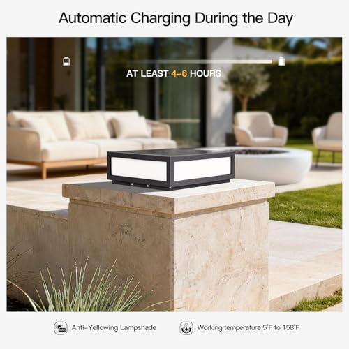 MVBT Large Solar Post Lights Outdoor, 15.8" Square Solar Pillar Lights, Exterior Column Light Waterproof, Solar Power Post Lantern, Modern Column Lighting Lamp Dusk to Dawn for Patio Gate Stone Posts by MVBT - Image 8