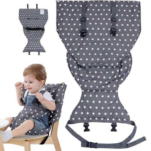Trona portátil para bebé con patrón de estrellas, trona de viaje ajustable anticaída para adaptarse a cualquier asiento de bebé plegable para alimentar y comer al aire libre.