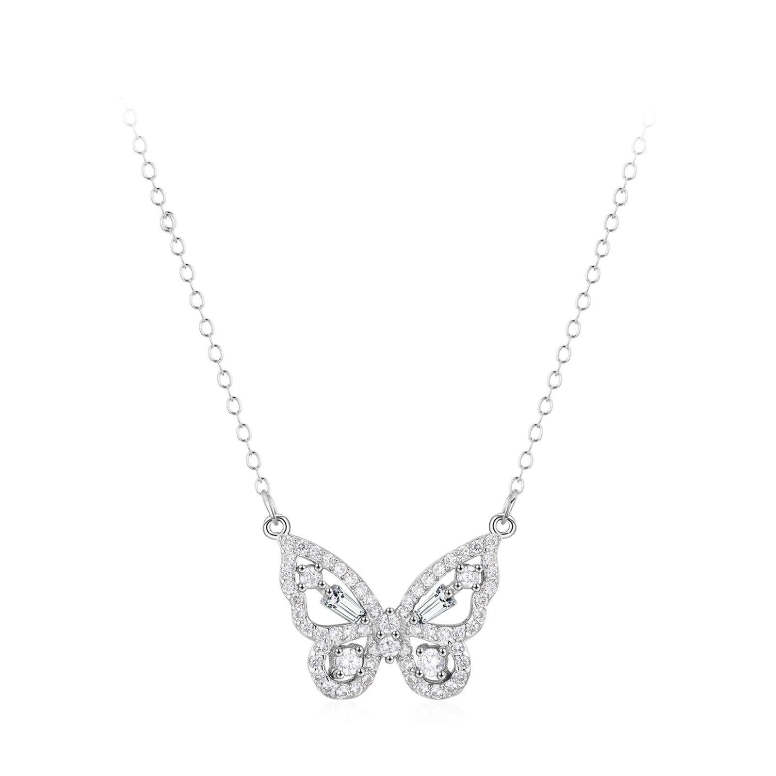 9K / 14K / 18K White Gold Wisiorek Kobiety, Hollow Butterfly Moissanite, Srebrny Łańcuszek Naszyjnik dla Kobiet