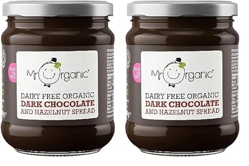 Mr Organic - Organic Dark Chocolate & Hazelnut Spread 200g - Non GMO & Preservative Free - Gluten Free & Vegan - Made with Low Fat Cocoa Powder and Hazelnut Paste (Pack of 2)
