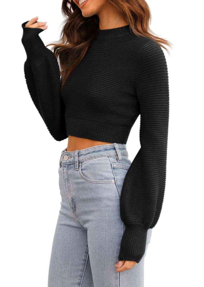 GeGekoko Pull en tricot pour femme - Sexy - Court - Avec col rond - Manches longues - Élégant pull en tricot