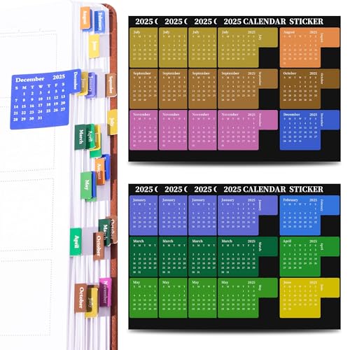 YUNAI Monatliche Registerkarten für Planer, 2025, 4er-Pack, Kalender-Aufkleber, Registerkarten für Erwachsene, Monatsteiler, Klebe-Tabs, Etiketten für Notizbücher, Büro, Studienplaner, Zubehör