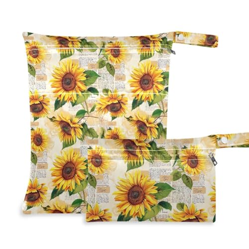 Coikll Wet Dry Bags for Cloth Diaper 2 Pack Waterproof Yoga Gym Bag for Swimsuit Wet Clothes Baby Items-?Vintage Sunflowers?