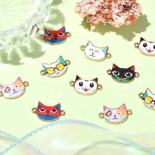 Stiesy 30 pcs 6 Styles Cat Connector Charms Enamel Kitten Head Links Charms Cute Cat Head Dangle Charms for DIY Crafts Bracelet Jewelry Making - Image 3