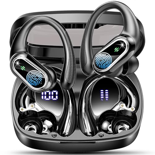 Auriculares Inalambricos Deportivos, Auriculares Bluetooth 5.3 con 4 HD Mic y Cancelacion Ruido ENC, 50H Cascos Inalambricos Bluetooth HiFi Estéreo, Pantalla LED, IP7 Impermeable Cascos para Running