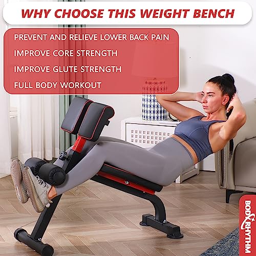 BODY RHYTHM Compact Adjustable Weighted Bench for Full Strength Training, Ab/Back Hyper Roman Chair, Ab Sit up Bench, Incline Decline Flat Hyperextension Back Extension Machine (Black) (YYBR01) by BODY RHYTHM - Image 2
