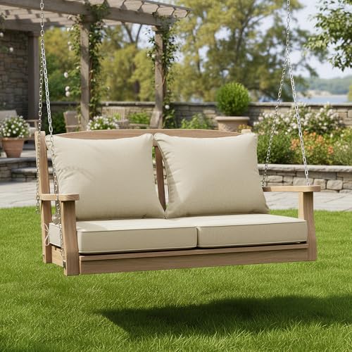 Image of Summsun Patio Chair Cushions Set of 2, Faux Linen Outdoor Furniture Cushions, Water Resistant Backrest and Deep Seat Cushion Set with Ties, Removable Cover, Non-Slip Bottom, 24 x 24 Inch, Beige