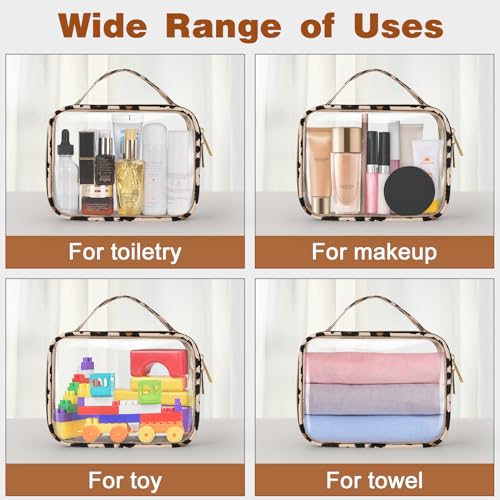 Image of Wedama TSA Approved Toiletry Bag, 3 Pack Clear Makeup Bags with Handles, Quart Size PVC Clear Cosmetic Bags for Women and Men, Carry on Airport Airline Compliant Bag, Leopard Print