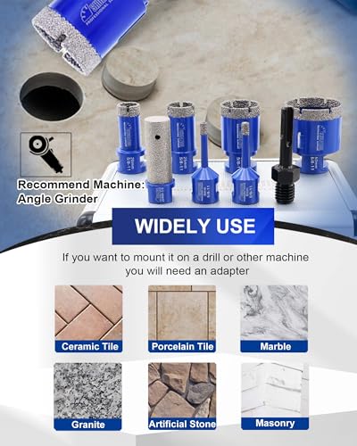 Image of SHDIATOOL Diamond Core Drilling Bits Set for Porcelain Hole Saw Cutter for Tile Marble Ceramic Granite Kit 5 /8-inch-11 8pieces