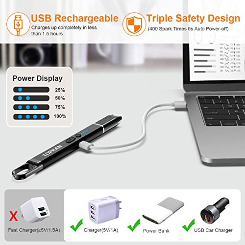 Electric Lighter, Candle Lighter, Windproof Usb Rechargeable Electronic Plasma Arc Lighter With Safety Lock, Battery Indicator, Long Lighter For Candle, Camping, Bbq, Grill, Fireplace (Matte Black) #TOP5