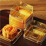 50 Pack Gold bottom Clear cover plastic mini cake box - muffin box - moon cake box - mung bean cake snow Mei Niang box（bottom 2 Inch X high 1-1/2 Inch）